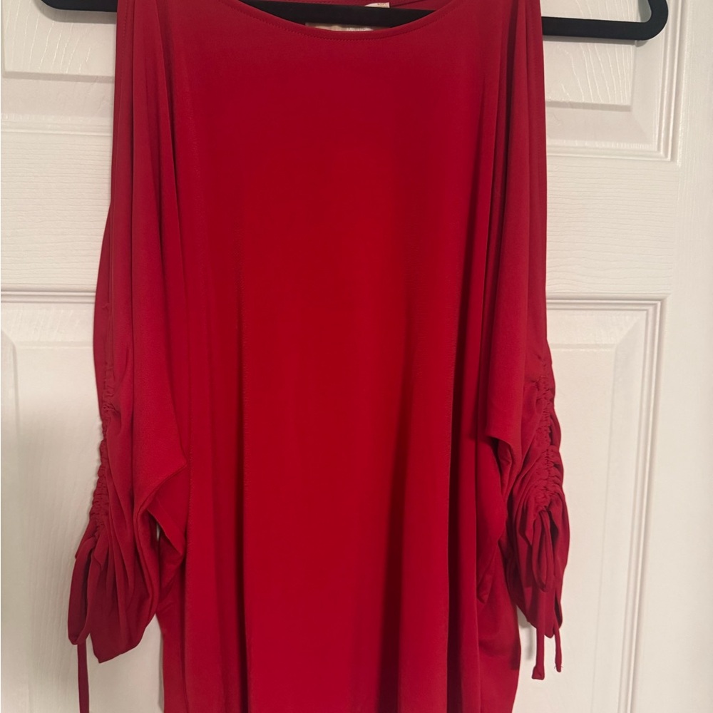 Michael Kors Red Ruched 3/4 Sleeve Blouse NWT